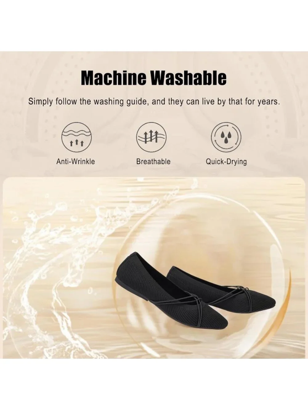 Women's Black Square Toe Flats Comfortable Knit Ballet Flats with Cross Strap